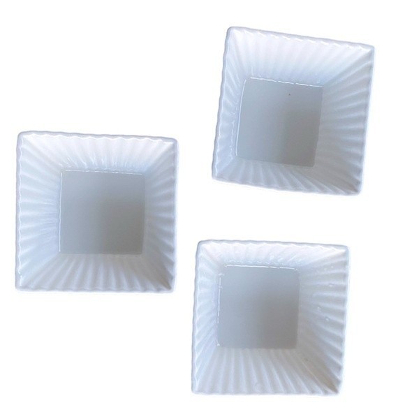 None Other - Small Square Ceramic Serving Bowls in White set of 3